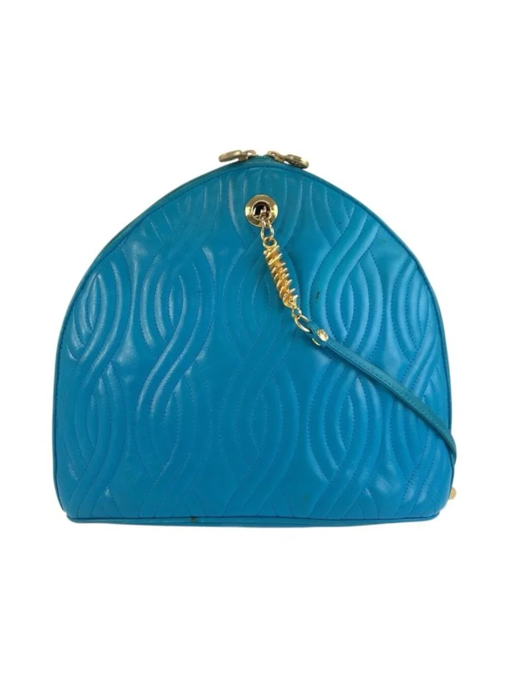 Fendi Vintage Pasta Macaroni Blue Gold Leather Shoulder Bag Pochette